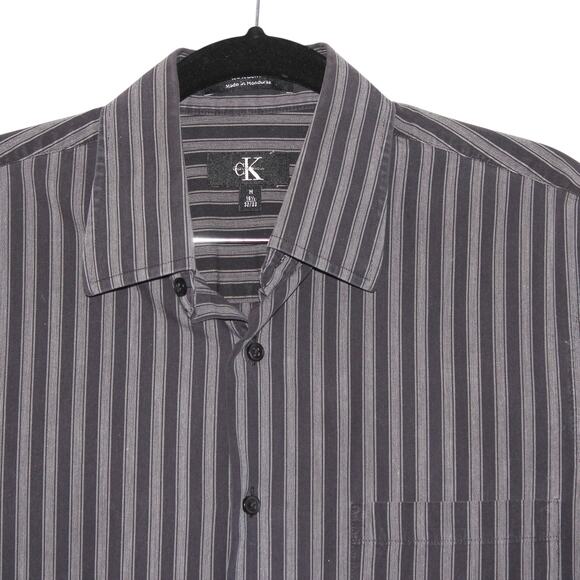 CK Calvin Klein Grey Stripped Button Down Size Medium - Picture 3 of 5